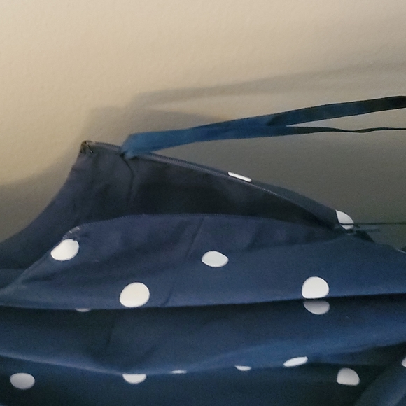 Anne Klein satin woman lined navy blue with polka dots dress - Picture 7 of 8